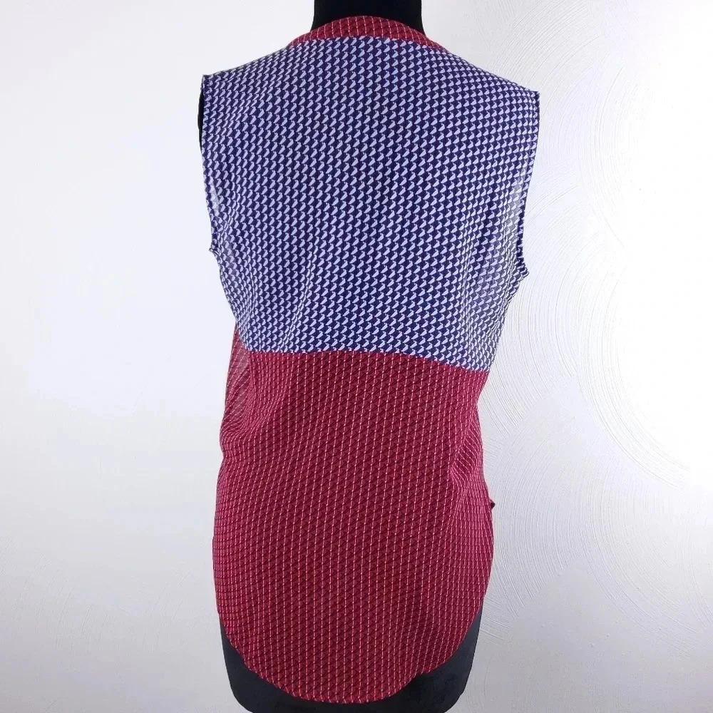 1. State Blue/ Red GeoSheer Printed Blouse size S - Picture 3 of 8